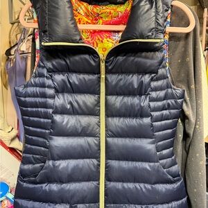 Lilly Pulitzer Navy Puffer Vest with Floral Accents